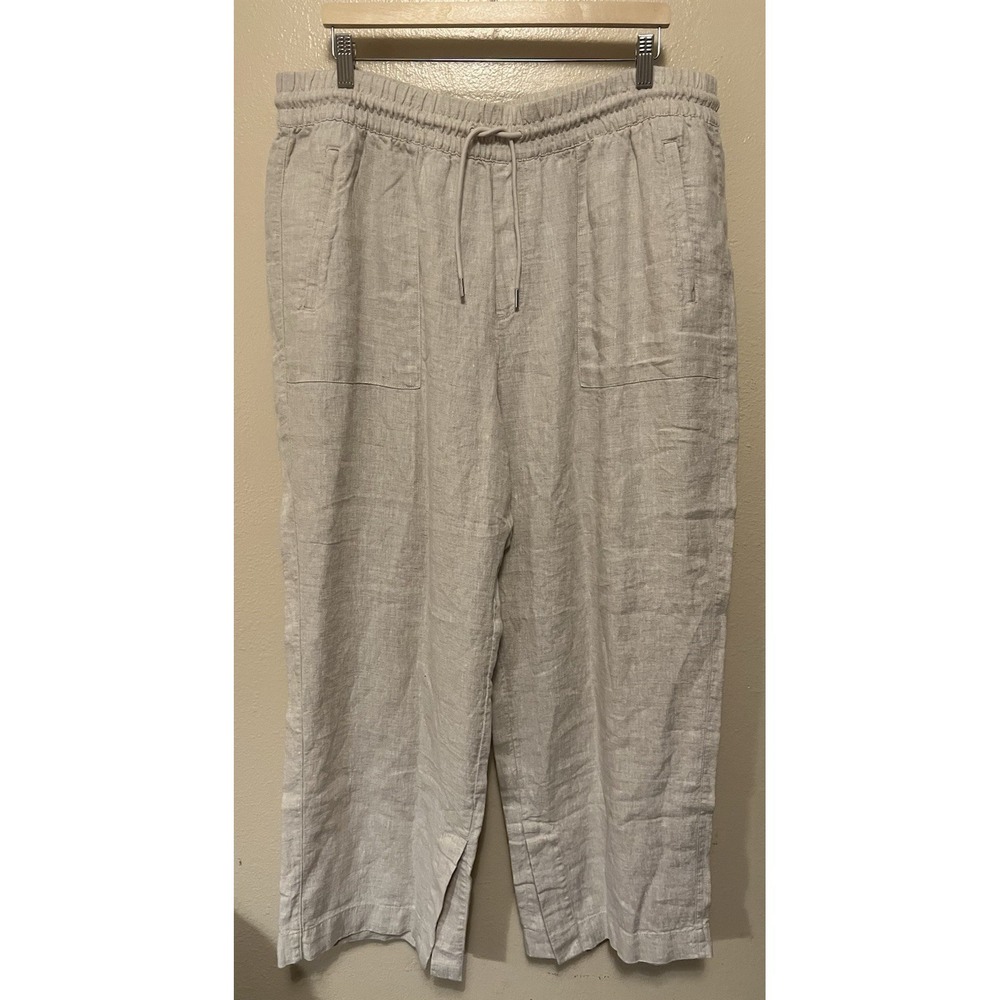 ATHLETA Retreat Linen High Rise Wide Leg Pants Oatmeal Tan Beige Women's Size XL